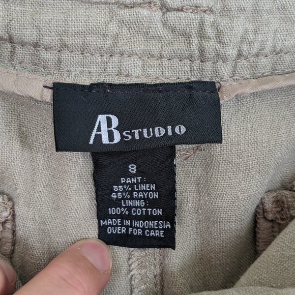 AB Studio Casual Beige Shorts Linen Blend Lightweight Side Pockets, Women's Sz 8 - Picture 5 of 8